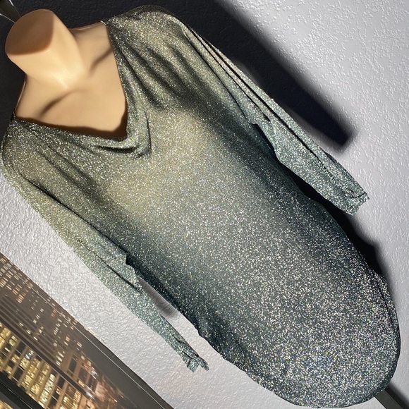 Cache Dresses & Skirts - CACHE - NWT - shimmery tunic dress w grey tones, side hip elastic & l/s - XL